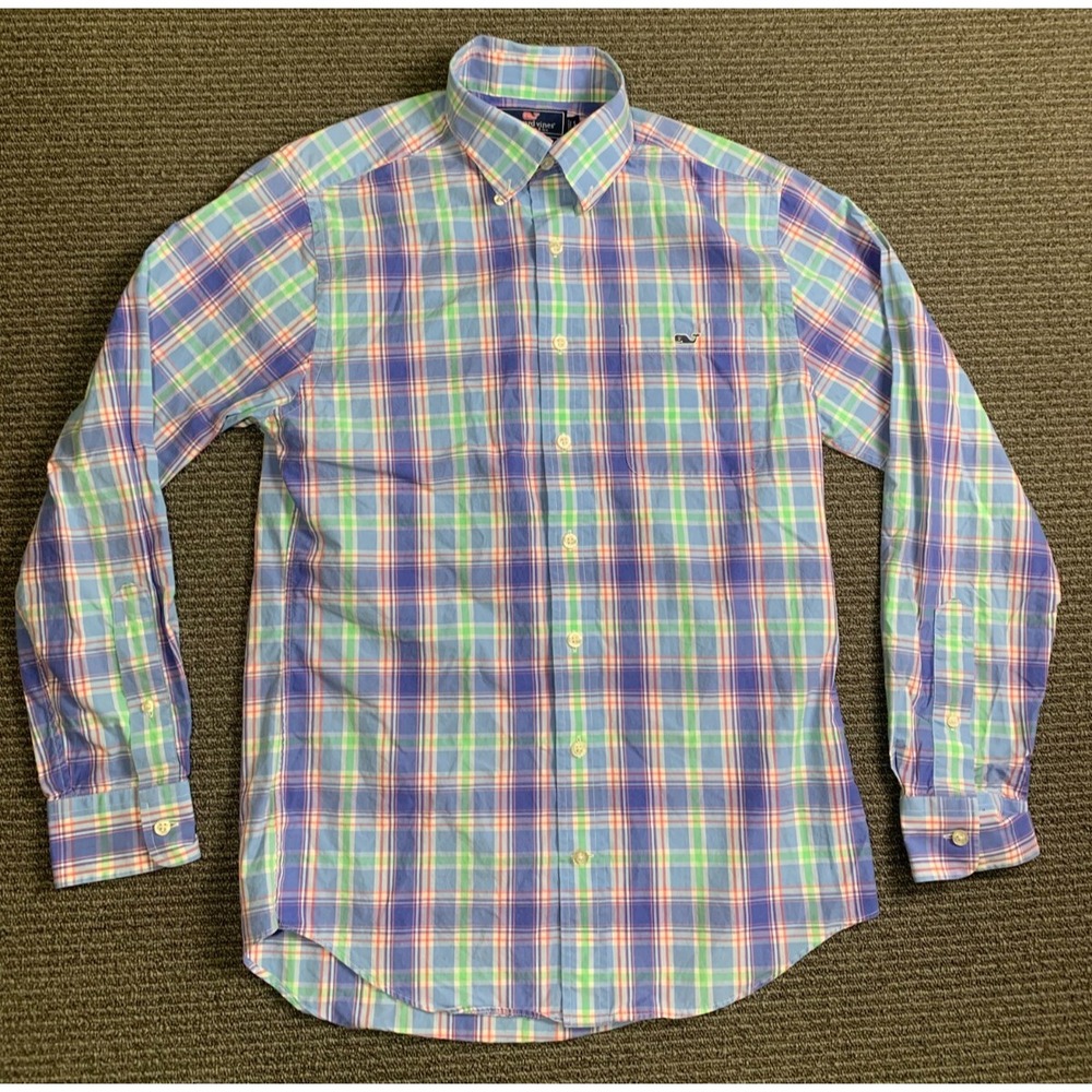 Vineyard Vines Slim Fit Tucker Shirt Long Sleeve Button Down Plaid Blue Size S